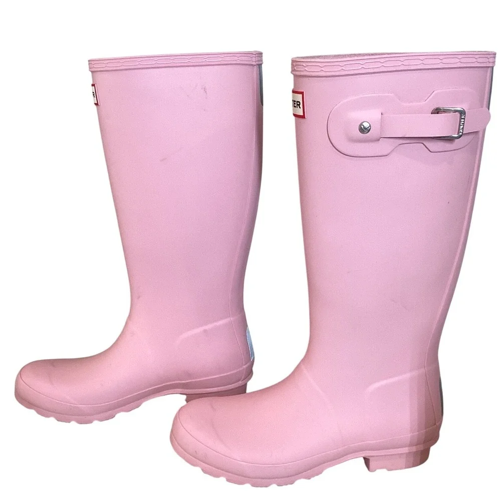 Hunter Original Kids Tall Rain Boots Pink Matte Waterproof Rubber Girls US 4